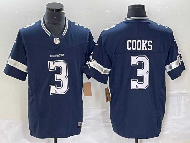 Mens Dallas Cowboys #3 Brandin Cooks Navy Blue 2023 FUSE Vapor Stitched Jersey